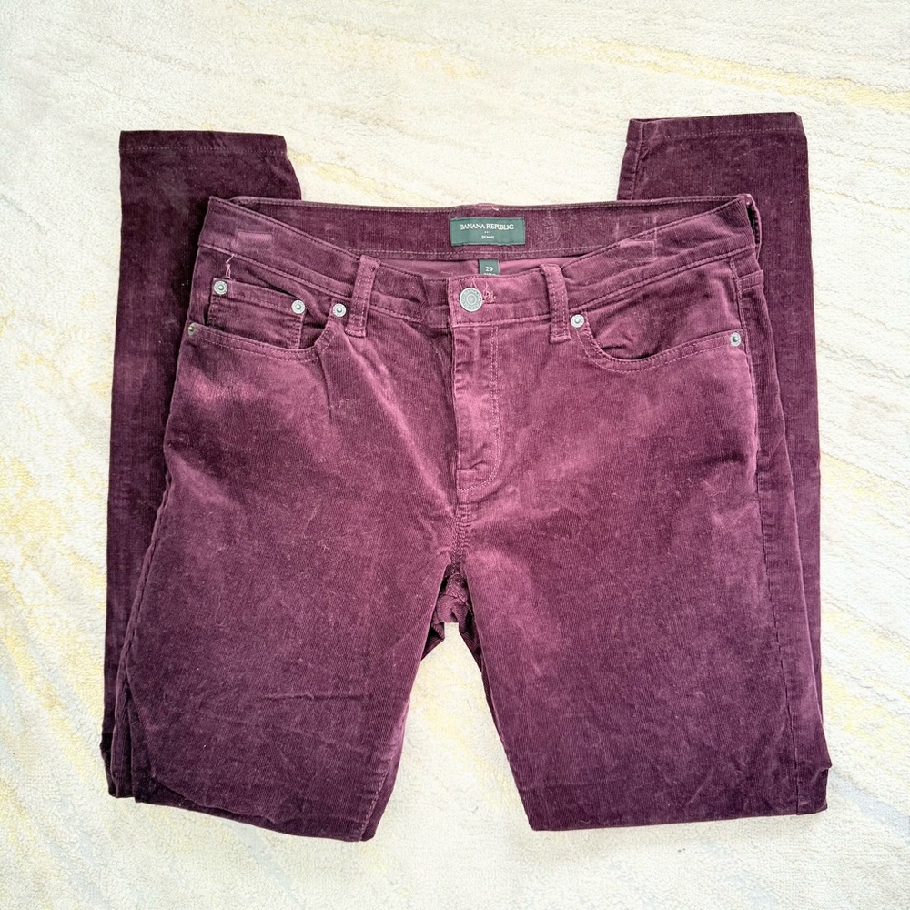 Banana Republic Skinny Corduroy Burgundy Wine Stretch Pants Size 29